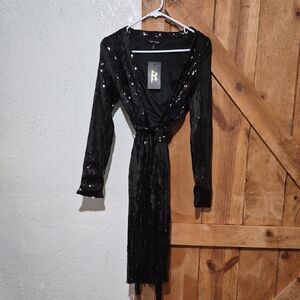 Elegant Black Sequin Long Sleeve Dress